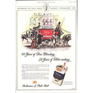 1957 Rothmans Cigarettes Vintage Print Ad Horse and Buggy Victorian Wall Art